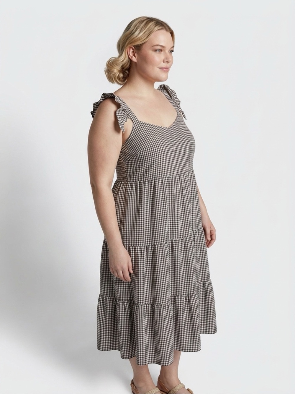 Old Navy XXL Blue Gingham Square-Neck Tiered Midi Dress